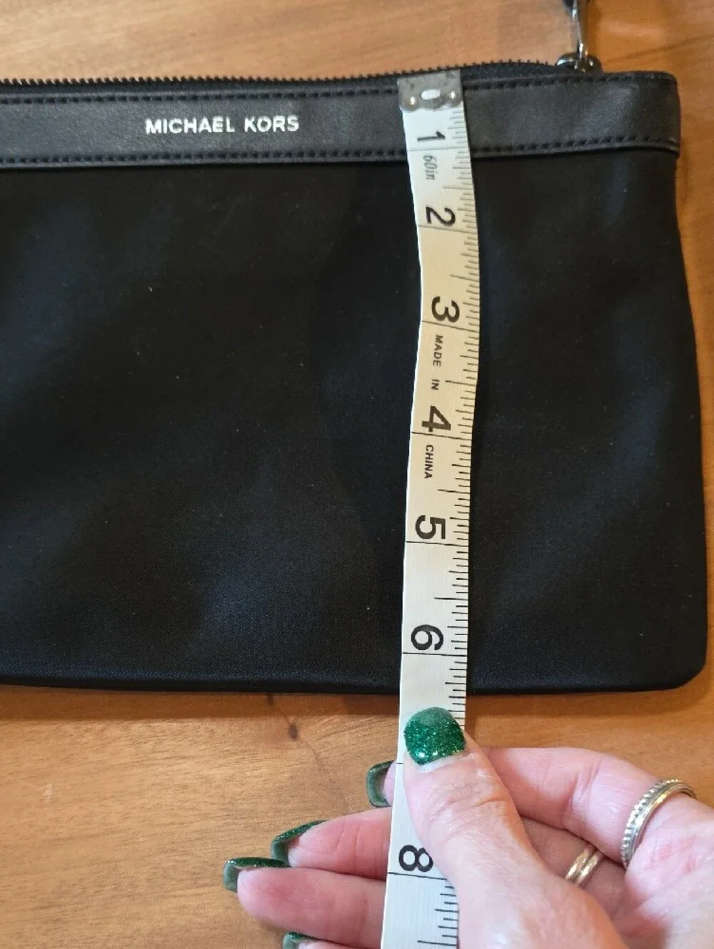 Michael Kors Nylon & Leather Trim Convertible Wristlet Pouch Set Black White Log